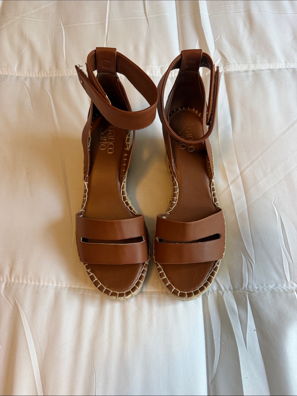 Franco Sarto Brown Leather Double-Strap Ankle Espadrille Sandals